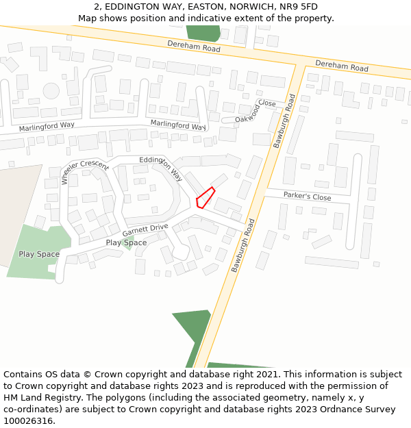 2, EDDINGTON WAY, EASTON, NORWICH, NR9 5FD: Location map and indicative extent of plot