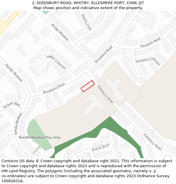 2, EDDISBURY ROAD, WHITBY, ELLESMERE PORT, CH66 2JT: Location map and indicative extent of plot