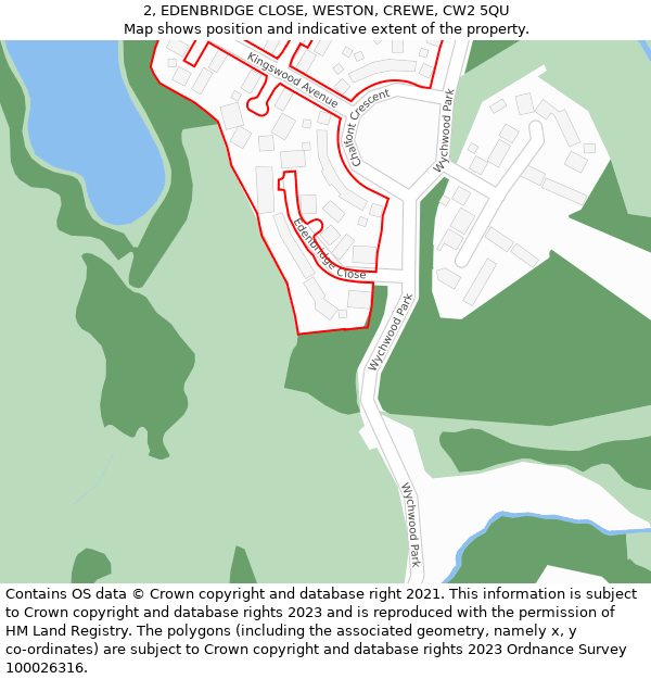 2, EDENBRIDGE CLOSE, WESTON, CREWE, CW2 5QU: Location map and indicative extent of plot