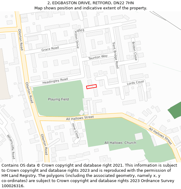 2, EDGBASTON DRIVE, RETFORD, DN22 7HN: Location map and indicative extent of plot