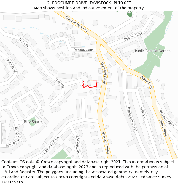 2, EDGCUMBE DRIVE, TAVISTOCK, PL19 0ET: Location map and indicative extent of plot