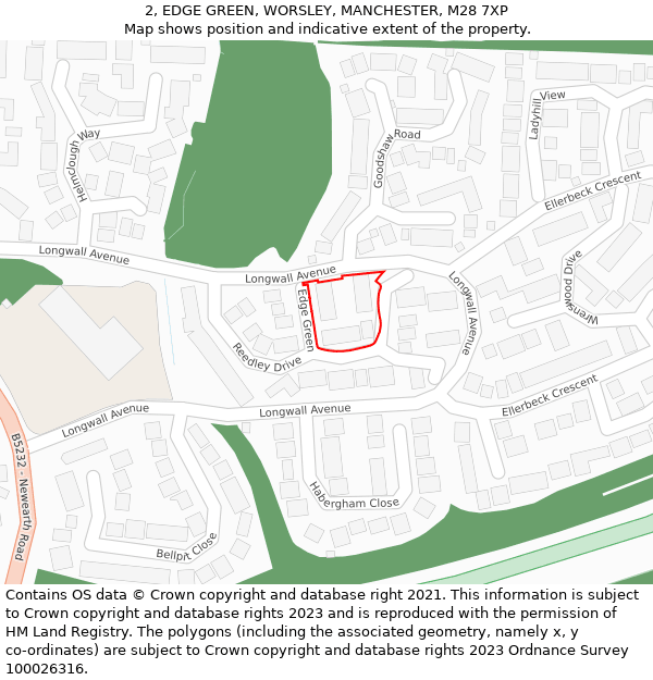 2, EDGE GREEN, WORSLEY, MANCHESTER, M28 7XP: Location map and indicative extent of plot