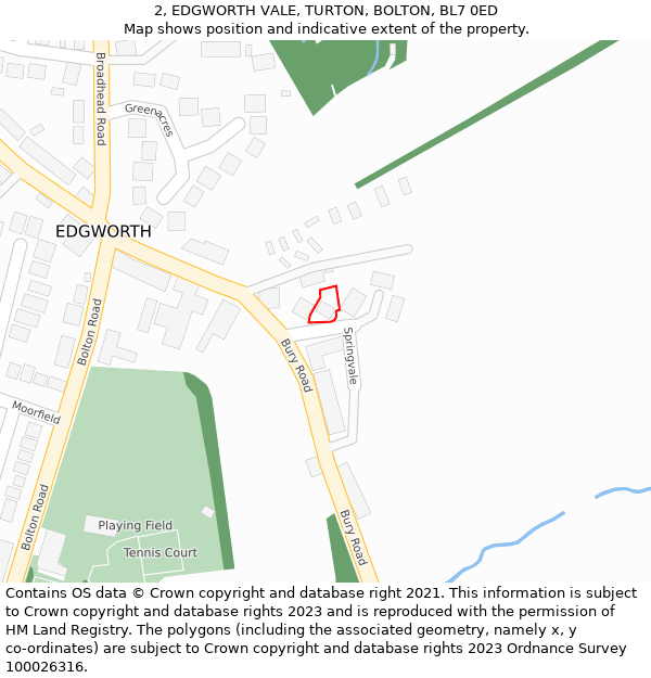 2, EDGWORTH VALE, TURTON, BOLTON, BL7 0ED: Location map and indicative extent of plot