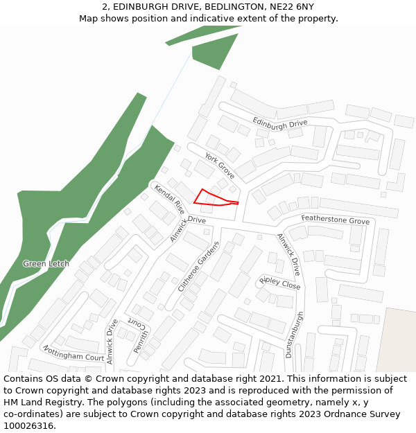 2, EDINBURGH DRIVE, BEDLINGTON, NE22 6NY: Location map and indicative extent of plot