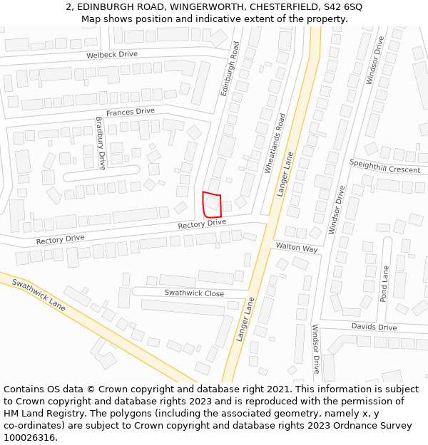 2, EDINBURGH ROAD, WINGERWORTH, CHESTERFIELD, S42 6SQ: Location map and indicative extent of plot