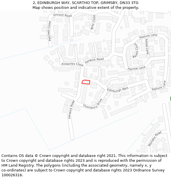 2, EDINBURGH WAY, SCARTHO TOP, GRIMSBY, DN33 3TG: Location map and indicative extent of plot