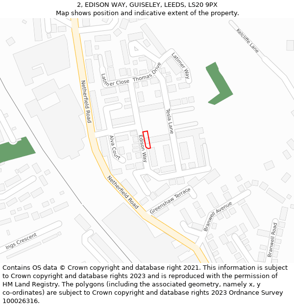 2, EDISON WAY, GUISELEY, LEEDS, LS20 9PX: Location map and indicative extent of plot