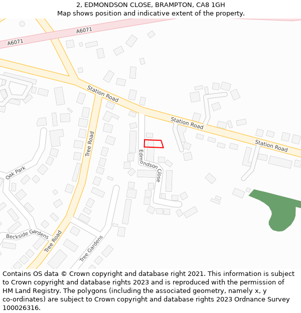 2, EDMONDSON CLOSE, BRAMPTON, CA8 1GH: Location map and indicative extent of plot