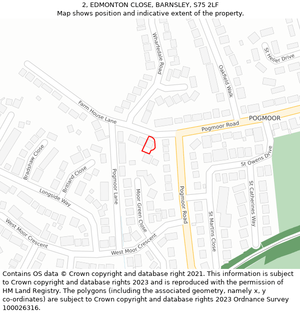 2, EDMONTON CLOSE, BARNSLEY, S75 2LF: Location map and indicative extent of plot