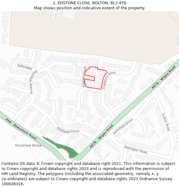 2, EDSTONE CLOSE, BOLTON, BL3 4TQ: Location map and indicative extent of plot