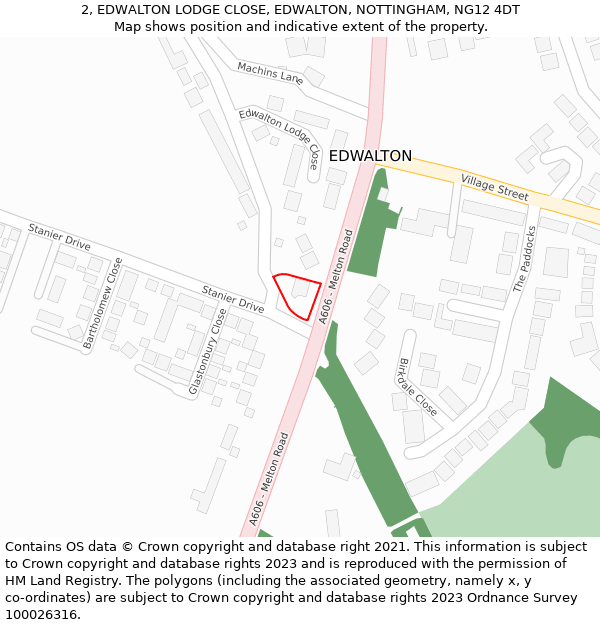 2, EDWALTON LODGE CLOSE, EDWALTON, NOTTINGHAM, NG12 4DT: Location map and indicative extent of plot