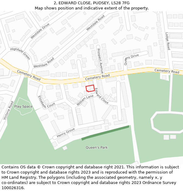 2, EDWARD CLOSE, PUDSEY, LS28 7FG: Location map and indicative extent of plot