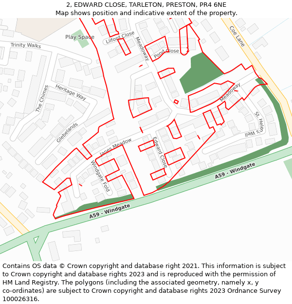 2, EDWARD CLOSE, TARLETON, PRESTON, PR4 6NE: Location map and indicative extent of plot