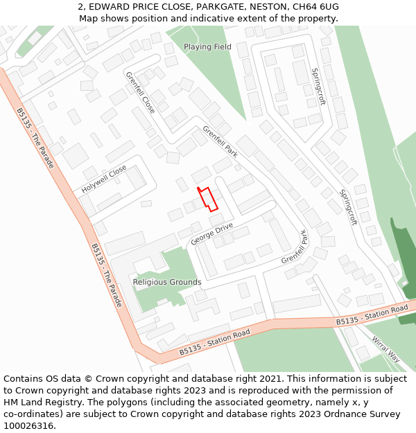 2, EDWARD PRICE CLOSE, PARKGATE, NESTON, CH64 6UG: Location map and indicative extent of plot