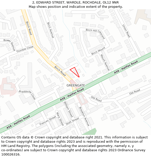 2, EDWARD STREET, WARDLE, ROCHDALE, OL12 9NR: Location map and indicative extent of plot