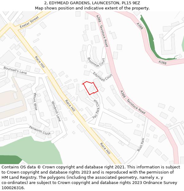 2, EDYMEAD GARDENS, LAUNCESTON, PL15 9EZ: Location map and indicative extent of plot