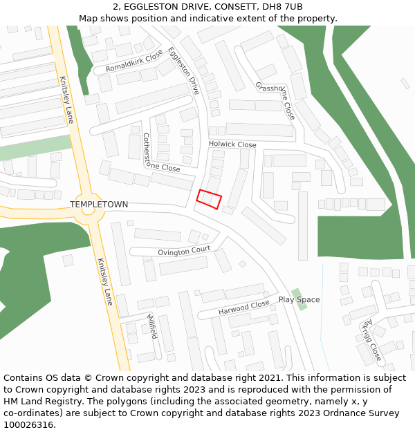 2, EGGLESTON DRIVE, CONSETT, DH8 7UB: Location map and indicative extent of plot
