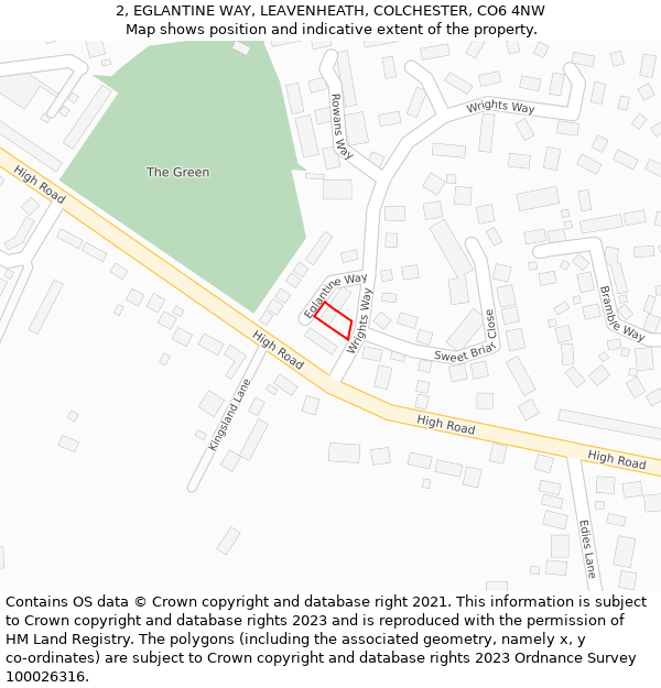 2, EGLANTINE WAY, LEAVENHEATH, COLCHESTER, CO6 4NW: Location map and indicative extent of plot