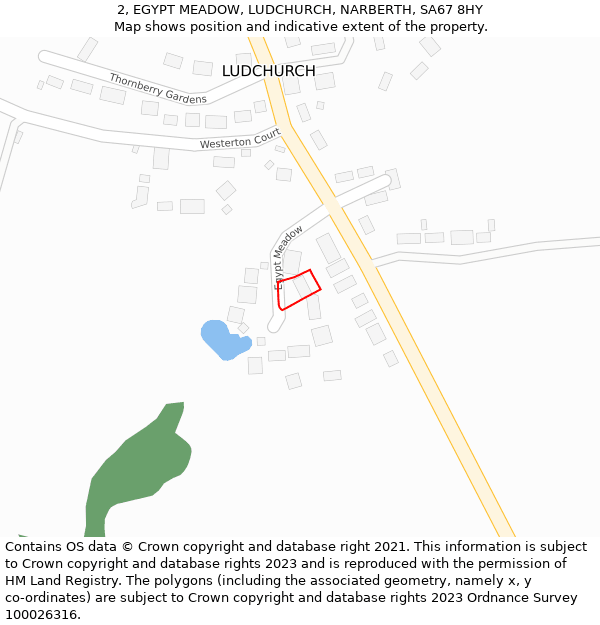 2, EGYPT MEADOW, LUDCHURCH, NARBERTH, SA67 8HY: Location map and indicative extent of plot