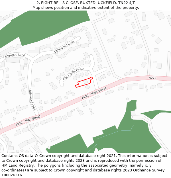 2, EIGHT BELLS CLOSE, BUXTED, UCKFIELD, TN22 4JT: Location map and indicative extent of plot