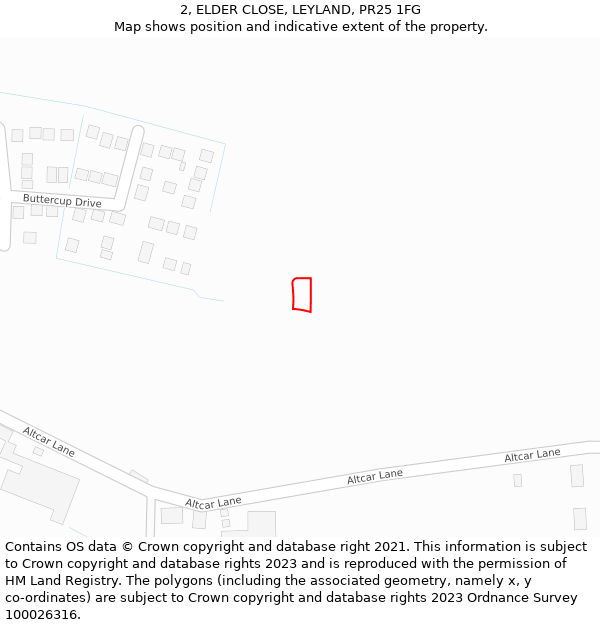 2, ELDER CLOSE, LEYLAND, PR25 1FG: Location map and indicative extent of plot