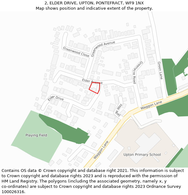 2, ELDER DRIVE, UPTON, PONTEFRACT, WF9 1NX: Location map and indicative extent of plot