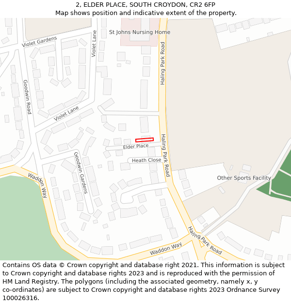 2, ELDER PLACE, SOUTH CROYDON, CR2 6FP: Location map and indicative extent of plot