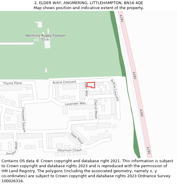 2, ELDER WAY, ANGMERING, LITTLEHAMPTON, BN16 4QE: Location map and indicative extent of plot
