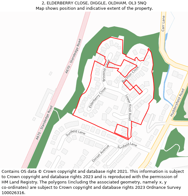 2, ELDERBERRY CLOSE, DIGGLE, OLDHAM, OL3 5NQ: Location map and indicative extent of plot