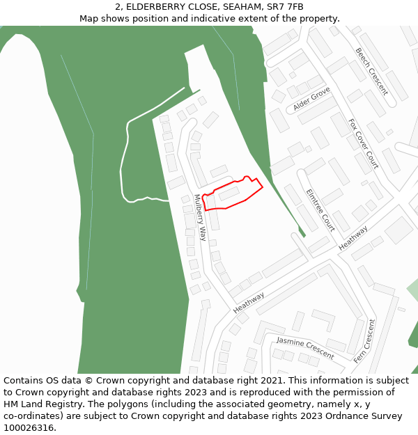 2, ELDERBERRY CLOSE, SEAHAM, SR7 7FB: Location map and indicative extent of plot
