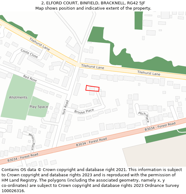 2, ELFORD COURT, BINFIELD, BRACKNELL, RG42 5JF: Location map and indicative extent of plot