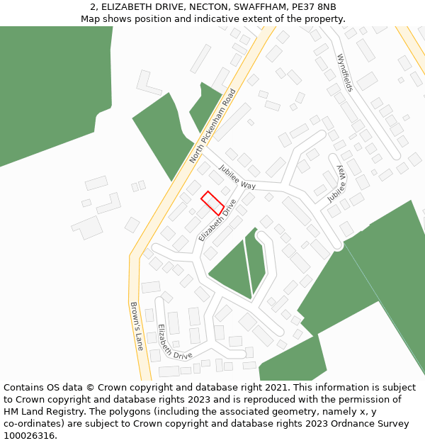 2, ELIZABETH DRIVE, NECTON, SWAFFHAM, PE37 8NB: Location map and indicative extent of plot
