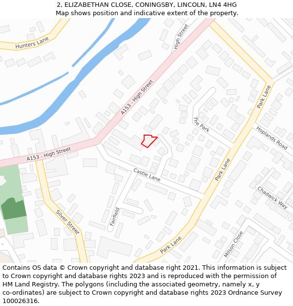 2, ELIZABETHAN CLOSE, CONINGSBY, LINCOLN, LN4 4HG: Location map and indicative extent of plot