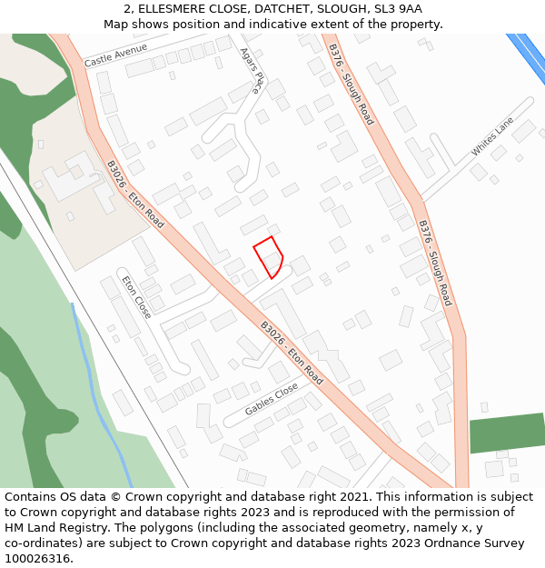 2, ELLESMERE CLOSE, DATCHET, SLOUGH, SL3 9AA: Location map and indicative extent of plot