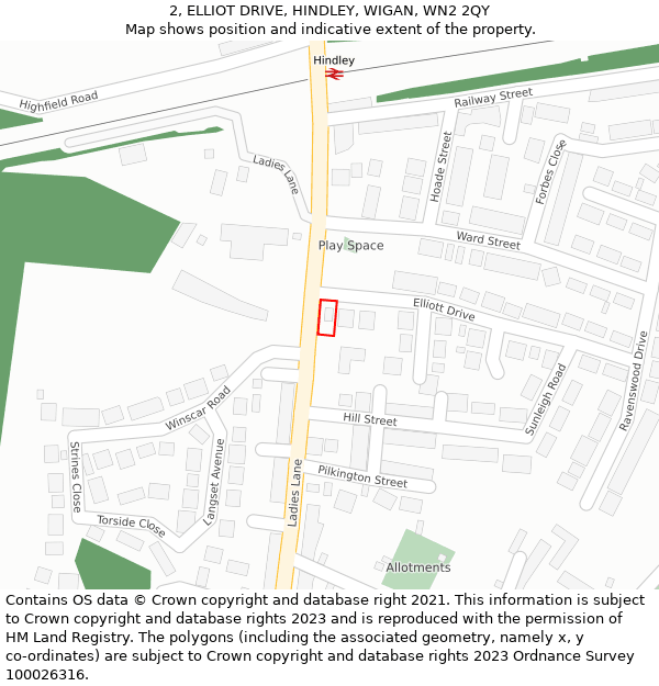 2, ELLIOT DRIVE, HINDLEY, WIGAN, WN2 2QY: Location map and indicative extent of plot