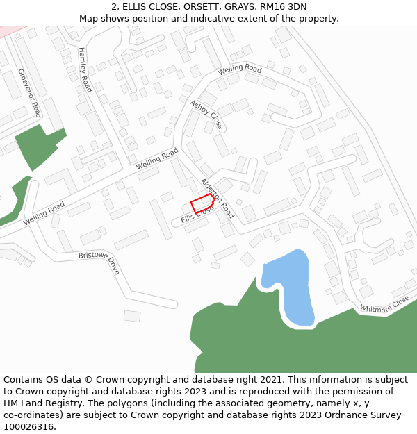 2, ELLIS CLOSE, ORSETT, GRAYS, RM16 3DN: Location map and indicative extent of plot