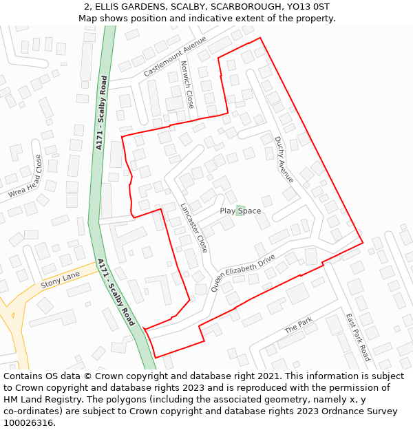 2, ELLIS GARDENS, SCALBY, SCARBOROUGH, YO13 0ST: Location map and indicative extent of plot