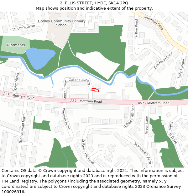 2, ELLIS STREET, HYDE, SK14 2PQ: Location map and indicative extent of plot