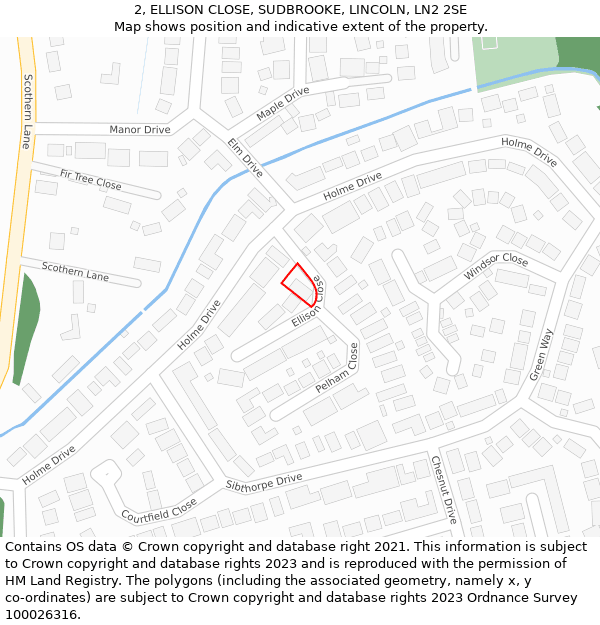 2, ELLISON CLOSE, SUDBROOKE, LINCOLN, LN2 2SE: Location map and indicative extent of plot