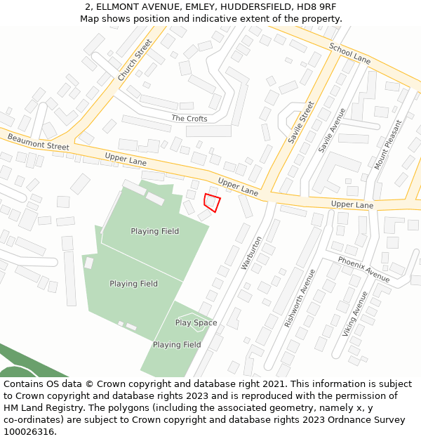2, ELLMONT AVENUE, EMLEY, HUDDERSFIELD, HD8 9RF: Location map and indicative extent of plot