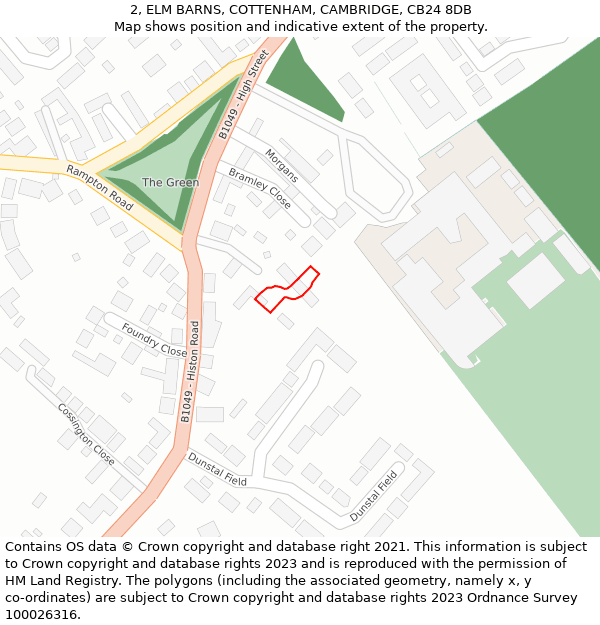2, ELM BARNS, COTTENHAM, CAMBRIDGE, CB24 8DB: Location map and indicative extent of plot