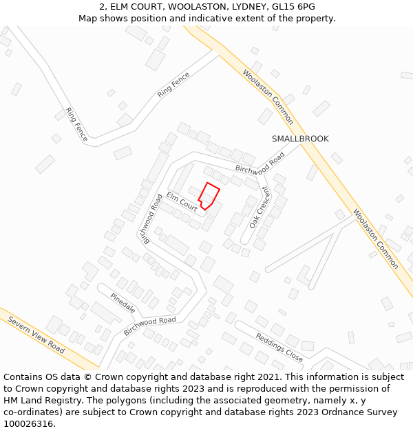 2, ELM COURT, WOOLASTON, LYDNEY, GL15 6PG: Location map and indicative extent of plot