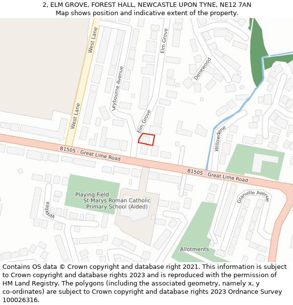 2, ELM GROVE, FOREST HALL, NEWCASTLE UPON TYNE, NE12 7AN: Location map and indicative extent of plot