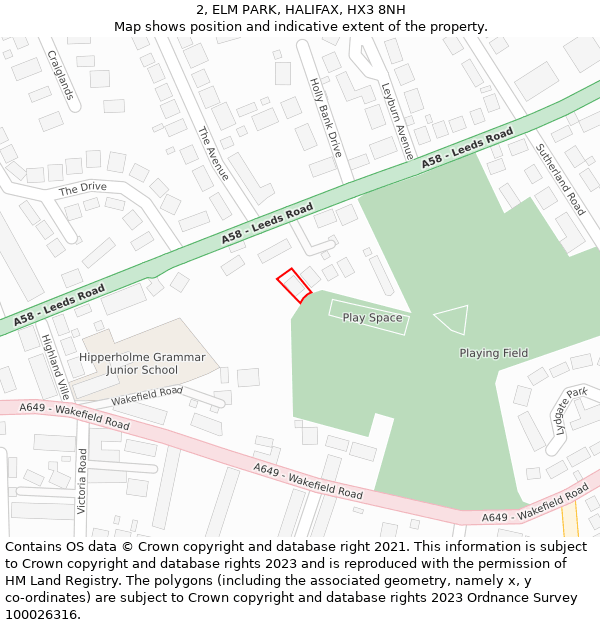 2, ELM PARK, HALIFAX, HX3 8NH: Location map and indicative extent of plot