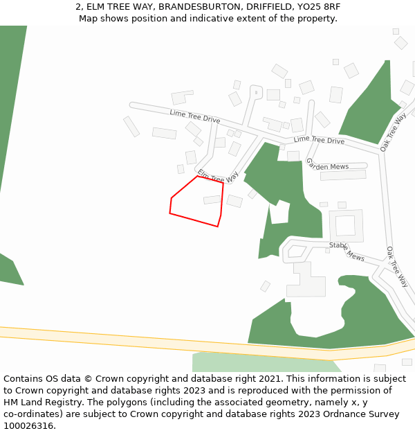 2, ELM TREE WAY, BRANDESBURTON, DRIFFIELD, YO25 8RF: Location map and indicative extent of plot
