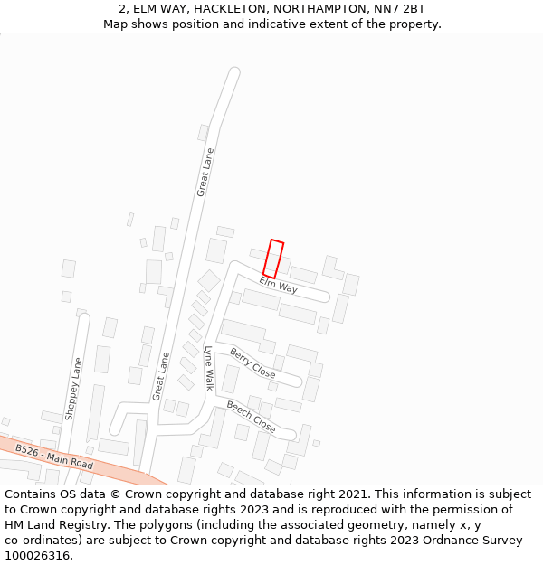 2, ELM WAY, HACKLETON, NORTHAMPTON, NN7 2BT: Location map and indicative extent of plot