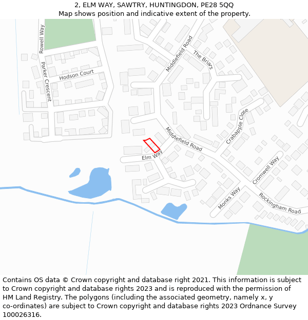 2, ELM WAY, SAWTRY, HUNTINGDON, PE28 5QQ: Location map and indicative extent of plot