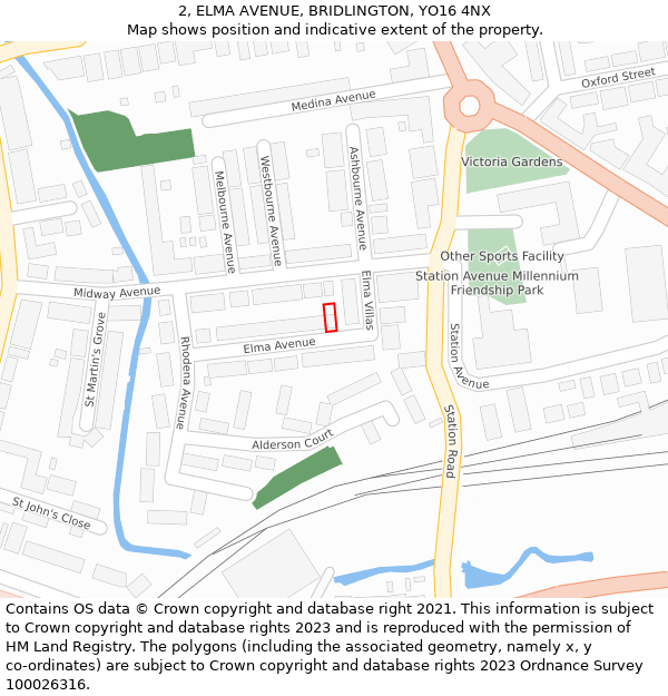 2, ELMA AVENUE, BRIDLINGTON, YO16 4NX: Location map and indicative extent of plot