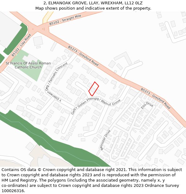 2, ELMANOAK GROVE, LLAY, WREXHAM, LL12 0LZ: Location map and indicative extent of plot