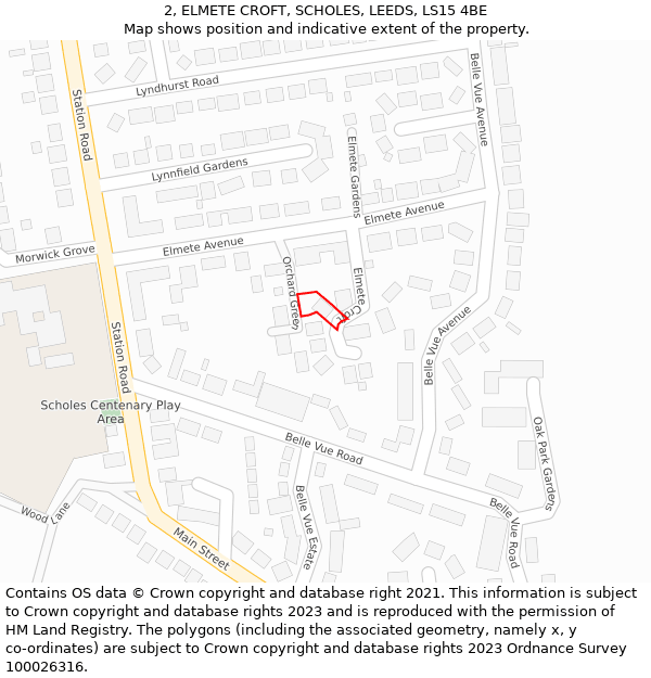 2, ELMETE CROFT, SCHOLES, LEEDS, LS15 4BE: Location map and indicative extent of plot